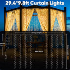 suddus 900 LED Christmas String Lights Outdoor, 9.8x29.5ft Curtain Light Plug in with Remote, 8 Modes Wall Hanging Lights for Christmas,Dorm,Wall，Window,Wedding,Party,Birthday Decor,Warm White