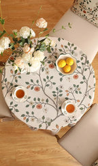 ISAENNE Designer Floral Small Round Tablecloth,French Linen Light Beige Indoor Table Cloth,Fall Wrinkle Resistant Decor Tablecloths for Dining Thanksgiving Kitchen Party,Diameter 55"-Flora A