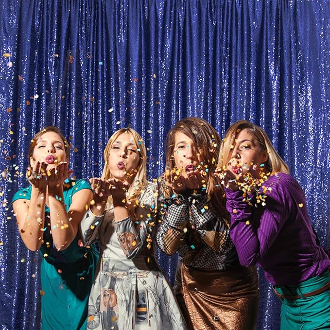 SquarePie Sequin Backdrop Less Transparent Background Sparkly Curtain for Wedding Party 8FT x 8FT Navy Blue