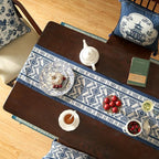 Chinoiserie Blue Stripe Table Runner for Table,Decorative Print Linen 71 Inches Long Table Runners,Decor Tabletop for Kitchen,Dining,Tea Party,Home,Christmas,12"*71"