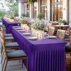Wish Care 6 Pack Dark Purple Spandex Table Clothes for 6 Foot Rectangle Tables, 6FT Wrinkle Free Fitted Tablecloths Ruffles Design Table Cover for Party, Banquet, Wedding and Events