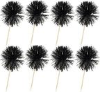 Ephlyn 30Pcs Foil Firework Cupcake Toppers Sparkle Tinsel Cupcake Picks Happy Birthday Cake Decorations Drink Stirrers Cocktail Food Fruit Toothpicks for Baby Shower Graduation Party Supplies Black