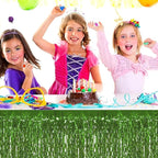 4P Wavy Metallic Tinsel Foil Fringe Table Skirts for Rectangle Tables Backdrop Garland Curtains for Parade Floats Wedding Birthday Parties Decoration Graduation 2025 Christmas (Light Green)