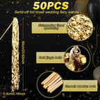 50 Pcs Wedding Fairy Wands with Bells Foil Tinsel Ribbon Stick Wands Tinsel Party Streamers with Bell Glittery Bridal Wedding Send Off Ideas Holiday Celebration (Champagne Gold)