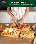 Wooden Cutting Boards for Kitchen Meal Prep & Serving - Bamboo Wood Cutting Board Set - Charcuterie & Chopping Butcher Block for Meat - Kitchen Gadgets Gift