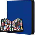 12 Pockets Trading Card Zipper Binder for 720 Cards, 30 Side-Loading Card Binder Folders, Ringless Card Sleeves with PU Cover, Collectible Trading Card Albums for Boys, Girls, Sports Game Cards, Blue