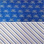 LeZakaa Reversible Blue Birthday Wrapping Paper Roll for Boys Men, Happy Birthday Lettering & Stripe Pattern with Metallic Foil in Navy Blue, Mini Roll, 17 inches x 32.8 Feet (46.45 sq.ft.)