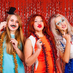 Red Streamers Tinsel Foil Fringe Curtains Wavy for Parties Sparkle Metallic Wavy Foil Fringe Backdrop Curtain for Party Decorations Photo Booth Props Birthday Graduation Wedding Valentines Decor