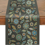 Snycler Table Runner Boho Table Runners Vintage Elegant Farmhouse Table Center Linen Decor for Home Dining Party Entrance (13x72 Inch) Gray&Green