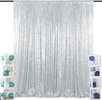 ShinyBeauty Sequin Curtain-Backdrop-5FTx10FT-Silver-Sequin Fabric Photo Booth Backdrop