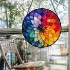 Stained Glass Window Hanging - Colorful Flowers Sun Catcher for Door Terrace Garden Home Decor, Abstract Gradient Suncatcher Birthday Gifts for Lovers Women Men Dad Mom Nana 11.8 in