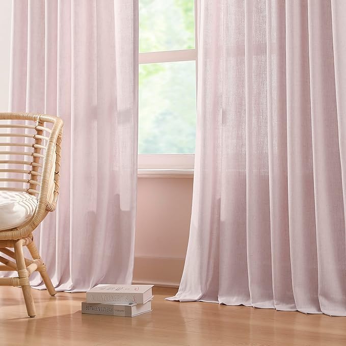 Vision Home Soft Pink Pinch Pleated Semi Sheer Curtains Textured Linen Blended Light Filtering Window Curtains 63 inch for Living Room Bedroom Pinch Pleat Drapes with Hooks 2 Panels 40" Wx63 L