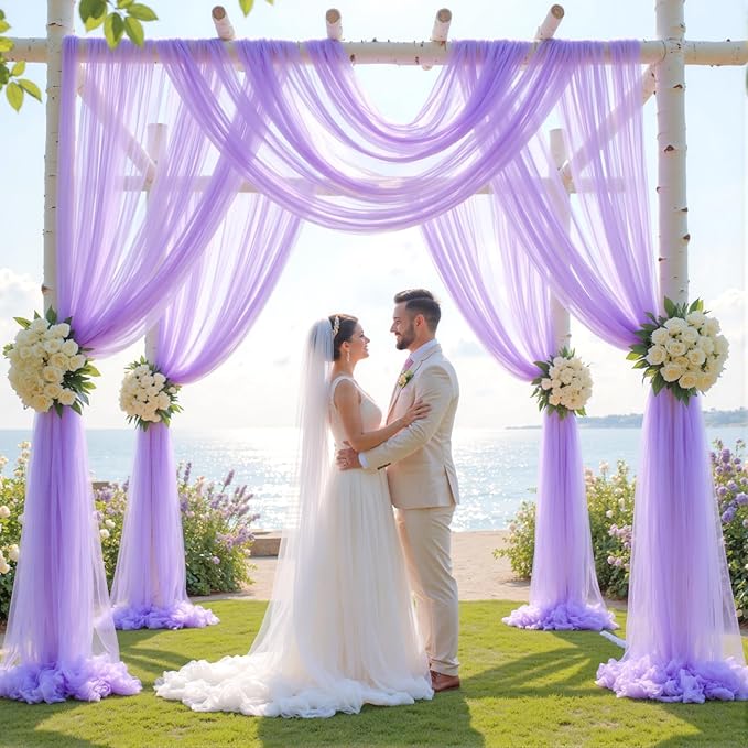 Wedding Arch Draping Fabric Backdrop 2 Panel 30" x 19Ft Purple Drapes Curtains for Wedding Reception Sheer Tulle Backdrop Curtain for Ceremony Birthday Party Baby Shower Arbor Ceiling Decorations