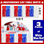 3 Pack White Blue Red Foil Fringe Table Skirts Metallic Tinsel Streamers Garland Banner Backdrop for Table Decor, Parade Float, Birthday, Wedding, Halloween, Christmas Party Decorations(29x108 In)