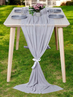 MDS Halloween Chiffon Table Runner - 15 Pack, 29 x 170 Inches, 14ft Each - Sheer Spooky Table Runners for Haunted House Parties, Trick-or-Treat Tables, Witchy Décor, Wedding & Events - Cool Gray