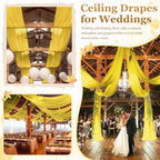 MODFUNS Ceiling Drapes for Parties Gold Ceiling Draping Fabric 5x20ft 4 Panels Sheer Wedding Arch Drapery Chiffon Stage Curtain Tent Ceiling Drape for Reception Banquet Arbor Ceiling Decoration