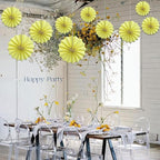 Yellow Hanging Paper Fans,Yellow Accessories Paper Decorations for Party,Color Party Decorations,Bee Themed Classroom Decor,12in Hanging Paper Fans 30 Color DIY Set （Light Yellow）
