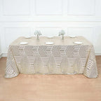 Efavormart 90"X132" Champagne Sparkly Sequin Geometric Tulle Rectangular Tablecloth