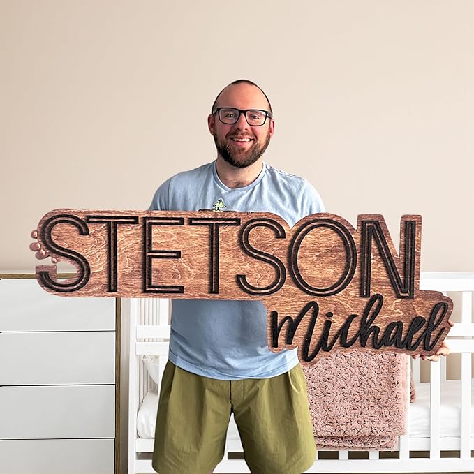 Personalized Name Sign - Custom Wood Name Sign - Nursery Name Sign For Boys Girls - Baby Name Signs For Nursery - Baby Name Wall Decor - Baby Shower Gifts - Jungle Nursery Decor