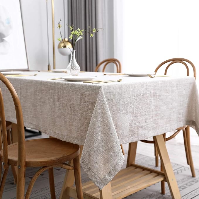 maxmill Flaxy Faux Linen Table Cloth with 2-Tone Slubby Texture Wrinkle Free Anti-Shrink Soft Tablecloth Decorative for Kitchen Dining Tabletop Outdoor and Indoor Use Rectangle 60 x 104 Inch Linen