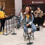 CAHAYA Mic Stand Floor Detachable - Microphone Stand Heavy Duty with Weighted Round Base Phone Holder and 2 Mic Clips Portable Mic Stands Height Adjustable 50" to 64" for Singing Performance Stage