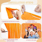 2Pack Orange Backdrop Curtains, Orange Tinsel Backdrop, Metallic Party Streamer Fringe Curtains, Foil Curtains Birthday Party, Curtain Backdrop for Baby Shower Bachelorette Xmas Party Halloween Decors