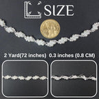 PEARLY JUN 2 Yards Pearl Rhinestone Trim Chain Silver Crystal Fringe Diamond Applique Ribbon String Tassel Strip for Sewing Wedding Dress Crafting Crafts Flower Embellishments