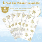 6Pcs Christmas Snowflake Party Tablecloths Decorations,Plastic White and Gold Table Cloth,Winter Rectangle Table Cover for Christmas New Year Birthday Baby Shower Holiday Party Decorations,54x108 inch