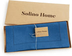 Solino Home Linen Indigo Blue Hemstitch Table Runner 60 Inches - 100% Pure Linen Small Table Runner 14 x 60 Inch Ideal for Dresser and Coffee Tables - Classic Hemstitch - Fall, Autumn, Halloween