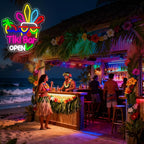 Tiki Bar Neon Sign, Tiki Bar Open Led Neon Light Signs for Wall Decor Hawaii Tropical Luau Aloha Party Outdoor Decorations for Pub Bistro Night Club Home Man Cave Dimmable USB Powered(13.8" × 12.2")