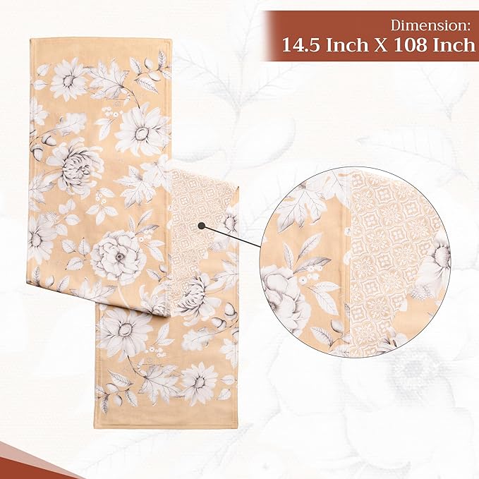 Maison d' Hermine Table Runner 100% Cotton Double Layer Table Runners 108 inches Long for Thanksgiving Christmas Decorations Home Kitchen Dining Party Wedding (Pretty Autumn, 14.5" x 108")