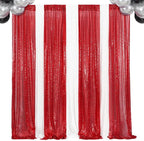 4Pcs 2Ft x 8Ft Red Sequin Backdrop Curtains, Glitter Photography Background, Sequence Xmas Thanksgiving Backdrop (Red, 4 pcs-2ftx8ft)