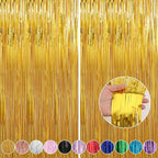 Crosize 2 Pack 3.3 x 9.9 ft Gold Foil Fringe Curtains Party Decorations, Gold Tinsel Curtain Backdrop for Parties, Door Streamers, Glitter Streamer Fringe Backdrop for Birthday Decoration