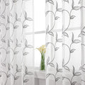 VISIONTEX Sheer Curtains 72 Inch Length 2 Panels, Decor Iron Grey Vine Leaves Embroidery on White Voile Pair, Accent Semi Window Drapes for Kitchen, Living Room and Bedroom, 54" W x 72" L