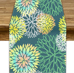 Green Dahlia Flower Table Runner, Linen Geometric Pattern Floral Table Decor Spring Farmhouse Decorations for Kitchen Dining Holiday Party Decor, 13x60 Inch