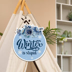 CGBHW Funny Navy Blue Winter Christmas Wooden Sign, Winter Snowflake Snowy Dusty Blue Flowers Decoration Hanging Sign Wall Decor, Christmas Seasonal Holidays Wooden Signs for Home Door Decor 12 x 12 Inch