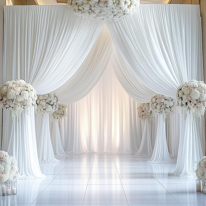 20ftx12ft Wrinkle Free White Backdrop Curtain, 4 Panels 12FT Height White Wedding Backdrop Drapes, Silky Polyester Back Drop Cloth for Birthday Photography Background Party Backdrop Draping