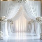 10ftx16FT Wrinkle Free White Backdrop Curtain, 2 Panels 16FT Height White Wedding Backdrop Drapes, Silky Polyester Back Drop Cloth for Birthday Photography Background Party Backdrop Draping