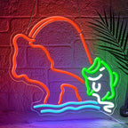 Fishing Neon Sign,Neon fish Sign,Neon Signs for Wall Decor,LED Light Up Man Cave Sign with Fish Rod Graphic,Cool Gifts for Fishermen,Bar,Cabin,Rustic Lake House,USB Powered Neon Light
