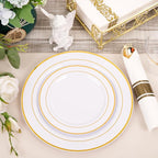 350Piece Gold Dinnerware Set for 50 Guests - Gold Plastic Plates with Disposable Cutlery Include:50Dinner Plates-50Dessert Plates-50Pre Rolled Napkins with Silverware for Thanksgiving