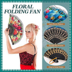 Geetery 30 Pcs Folding Hand Fan for Line Dancing Spanish Boots on The Ground Fans Gifts Bulk Colorful Silk Popping Rave for Women Tea Party Wedding Church Halloween Costume(Floral,Colors Random)