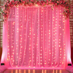 10ft x 10ft Hot Pink Tulle Photo Backdrop Curtain with Lights String for Parties Wedding Sheer Fuchsia Curtain Backdrop for Birthday Party Bridal Shower Photo Booth Photography Background Decorations