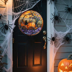 Stained Glass Window Hanging - Halloween Pumpkin Carriage Black Cat Suncatcher for Doors Window Garden Spooky Sun Catchers Gothic Decor Horror Gifts for Women Men Friend Boy Girl 7.8 in