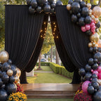 50x12ft Wrinkle Free Black Backdrop Curtain for Wedding Parties,10 Panels 5×12 ft Long Soft Silky Polyester Fabric Backdrop Drapes Black Photo Back Drop Curtains for Party Photography Background Cloth