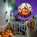 Stained Glass Window Hanging - Halloween Decorations Pumpkin Ghost Suncatcher for Doors Garden Indoor Spooky Funny Orange Sun Catchers Gothic Decor Horror Gifts for Women Men Friend 9.8 in