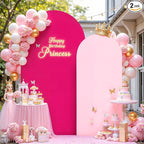 7.2FT 6FT Arch Backdrop Cover for Wedding, Set of 2 Stretchy Spandex Fitted Arch Stand Cover for Baby Shower, Birthday Party Decor, Chiara Backdrop Cover with Double-Sided Design(Pink, Hot Pink)