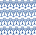 Plastic Wine Glasses，Plastic Goblets Vintage Style Cordial Drinking Glasses for Wedding Reception, Grand Event Party Supplies (100, Blue)