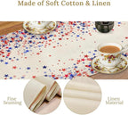 Independence Day Table Runner, 4th of July Red Blue Stars American President Day Holiday Confetti Print Table Cover for Kitchen Dining Table Indoor Outdoor Party, 13x108inch