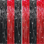 GOER 6.4 ft x 8.2 ft Metallic Tinsel Foil Fringe Curtains,Pack of 2 Party Streamer Backdrop for Birthday,Graduation Decorations and New Year Eve (Black&Red)