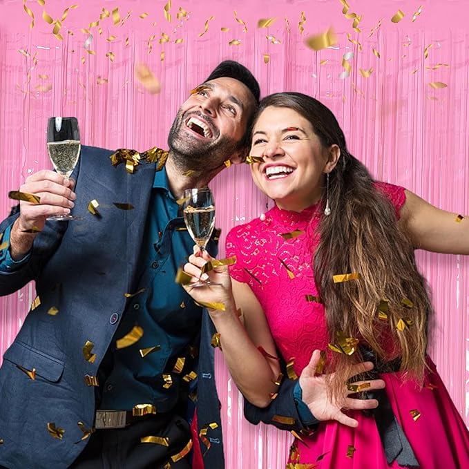 20 Pack Foil Curtain Pink Backdrop Streamers Metallic Tinsel Fringe Curtains Photo Booth Props for Birthday Wedding Engagement Bachelorette Christmas Holiday Celebration Party Decorations